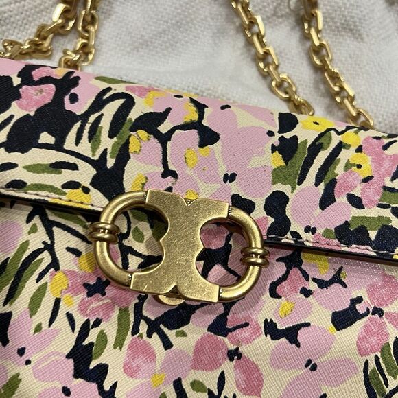 Tory Burch Gemini Link Small Chain Flower Field Shoulder Bag S 74067 $525 NEW - Picture 2 of 12